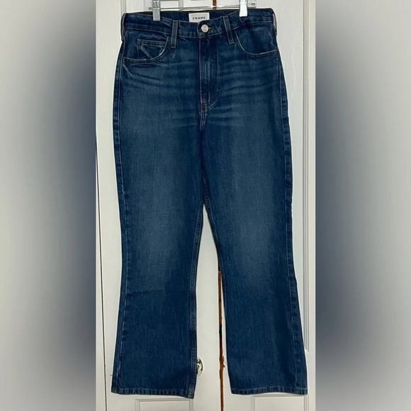 FRAME Blue Le High 'N' Tight Crop Mini Boot Jeans - Picture 2 of 9